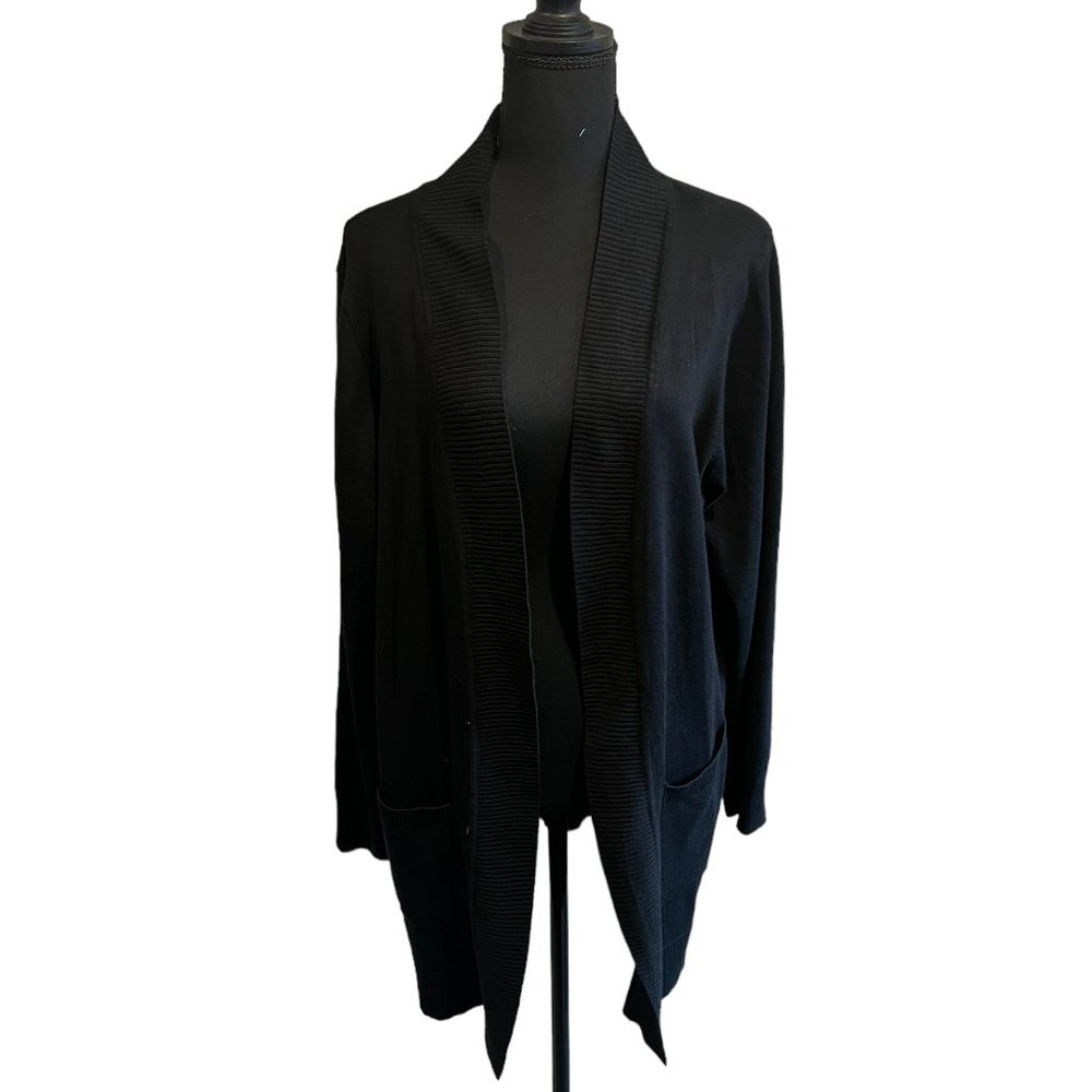 Love Forever Womens Cardigan Open Front Knitted Long Sleeve Black 2X
